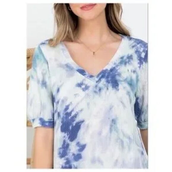Tie-Dye V-neck Top Boho Multi Blue - Picture 3 of 6